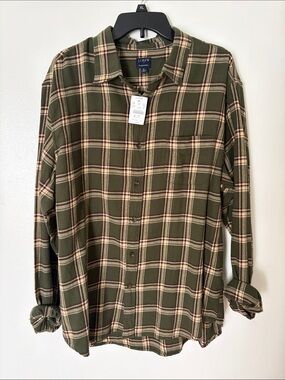 J. Crew Olive and Cream Plaid Button-Down Shirt